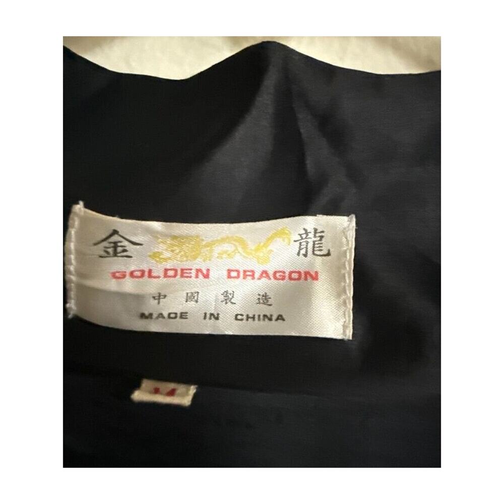 Vintage Chinese Black Satin Dragon Phoenix Embroidered Robe 1970s Kimono - Picture 3 of 6